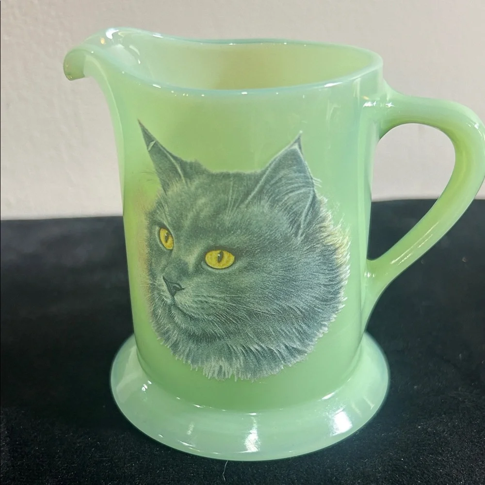 Jadeite 3.5” Cat-Themed Ceramic Pitcher